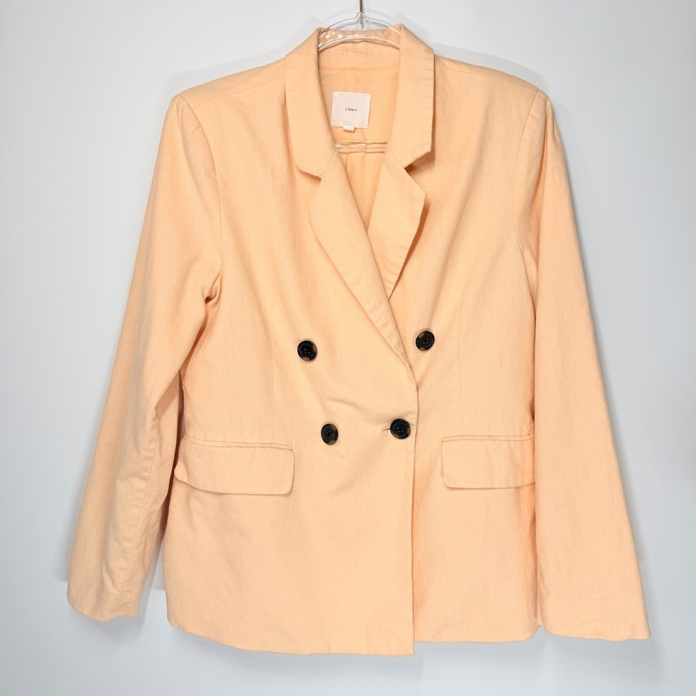 A Loves A Womens Peach Linen Blend Double Breasted Blazer Size L - Picture 2 of 10